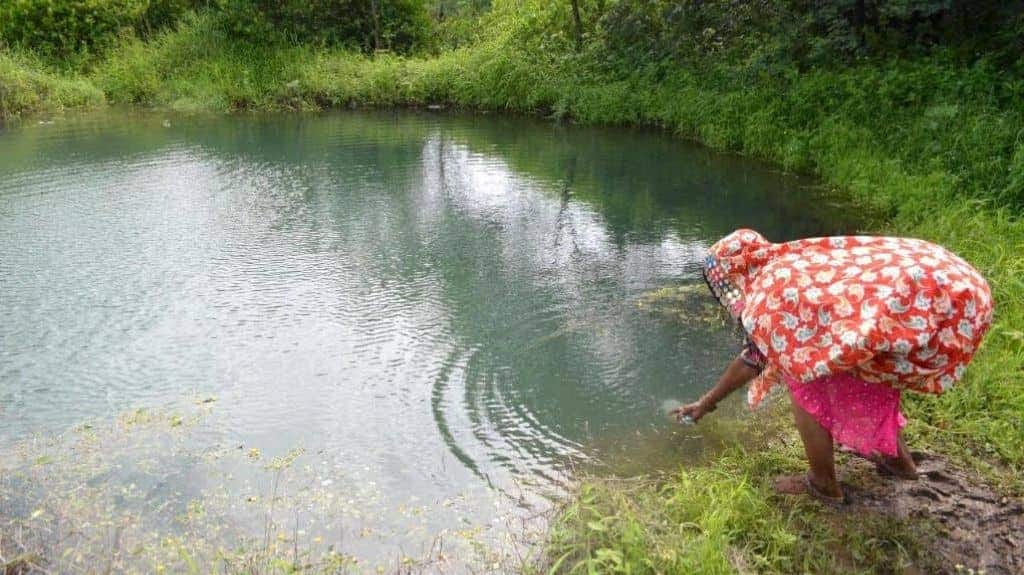 Rainwater harvesting and farm ponds play a big role in climate-smart farming. Photo cerdit: Swayam Shikshan Prayog/The Third Pole.