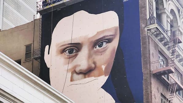Greta Thunberg's face is plastered on another building, this time in San Francisco