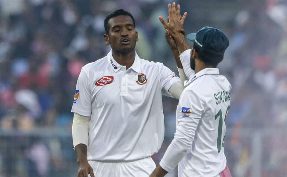 Bangladeshi bowlers had a tough day at work. Al-Amin Hossain and Ebadot Hossain picked up three scalps each as India declared on 347/9. AP