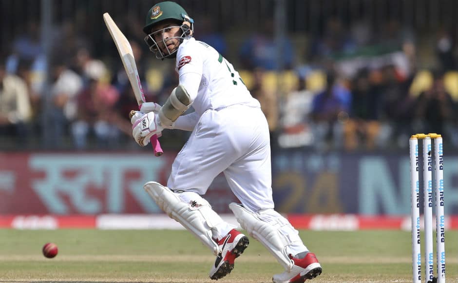 While the visitors’ batting line up fell cheaply, Mushfiqur Rahim was the lone warrior for them. The right-hander’s unbeaten half-century guided the visitors to 152/6 at stumps. AP