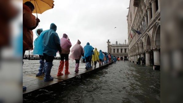 Highest tide in 50 years sweeps Venice; administration sets up wooden catwalks in St Mark’s Square, deploys water ambulances