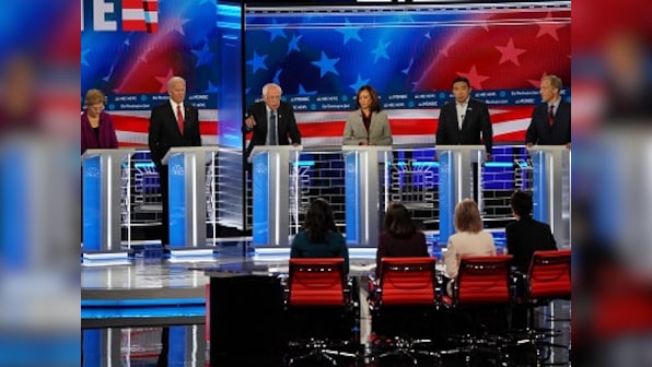At Democratic debate, presidential contenders rebuke Donald Trump but vow not to be 'consumed' by him