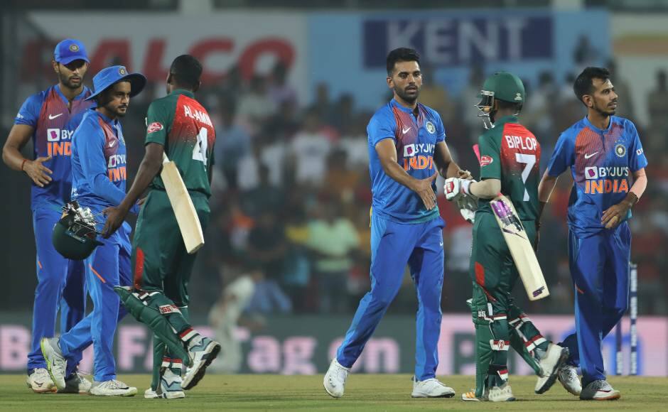 India and Bangladesh players shake hands after the former’s victory which also sealed the series. Sportzpics