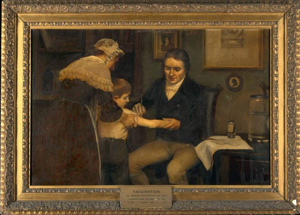 Dr Edward Jenner performing his first vaccination on James Phipps an eight year old boy. 
