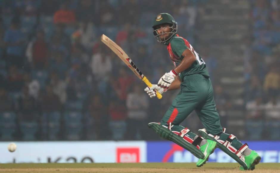 Mohammad Naim’s knock of 81 was the only positive takeaway for Bangladesh in their run chase as nine of their 11 players collapsed for single figures. AP 