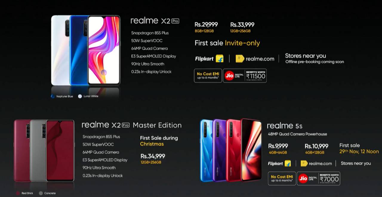 Realme X2 Pro and Realme 5s price and sale dates. 