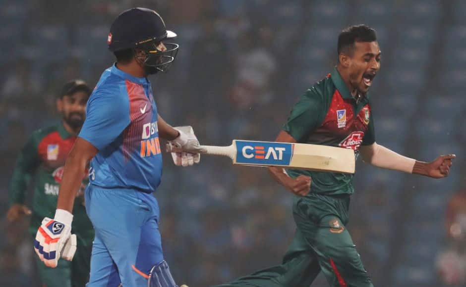 After putting India to bat, Shafiul Islam saw off Rohit Sharma early, who managed to score just a couple of runs following his Rajkot heroics. AP 