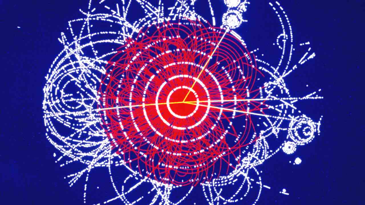 Simulation of a Higgs boson decaying into four muons at CERN in 1990. Image: Getty/CERN