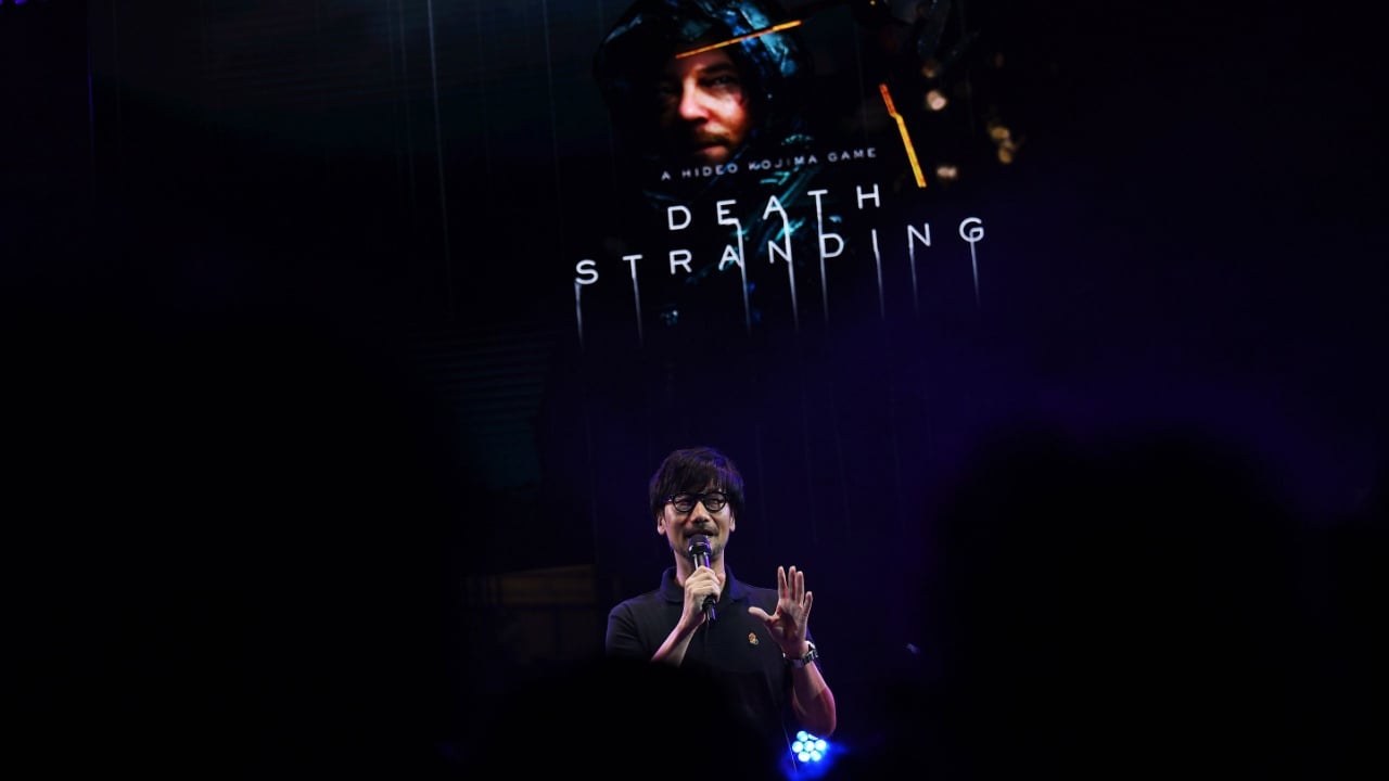 Japanese video game designer, writer, director and producer Hideo Kojima speaks on stage to present his new video game 