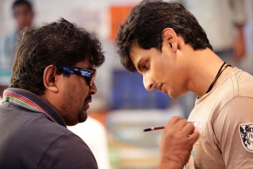 Mysskin (L) on set. Image via Facebook