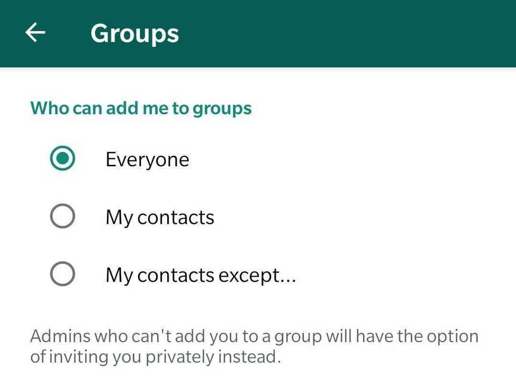 A new WhatsApp update in the group privacy section. 