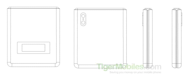 Xiaomi foldable phone patent with a clamshell design. Image: Tiger Mobiles