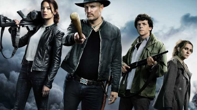 Emma Stone, Woody Harrelson, Jesse Eisenberg and Abigail Breslin in a promotion still of Zombieland: Double Tap. Image from Twitter