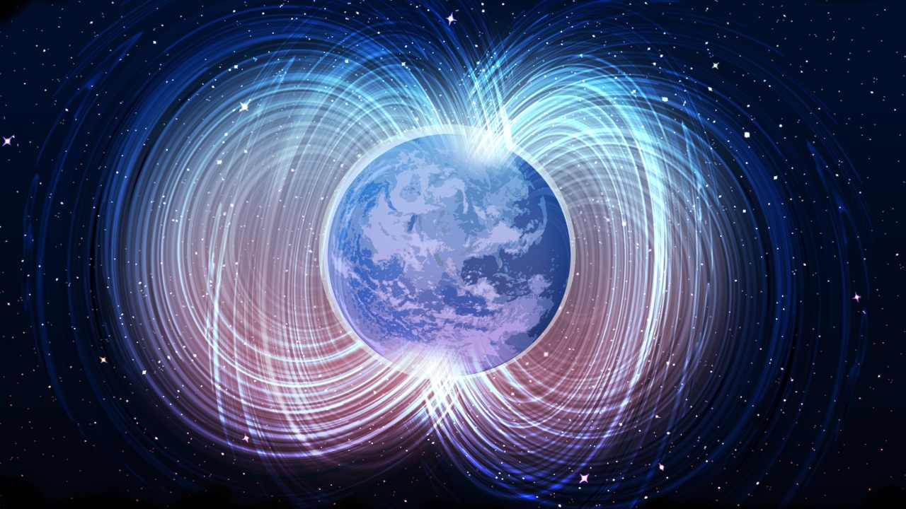 An illustration of Earth's magnetic field lines.