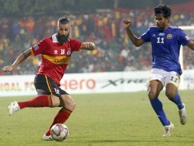 Action from the I-League fixture between East Bengal and Real Kashmir. Twitter@ILeagueOfficial