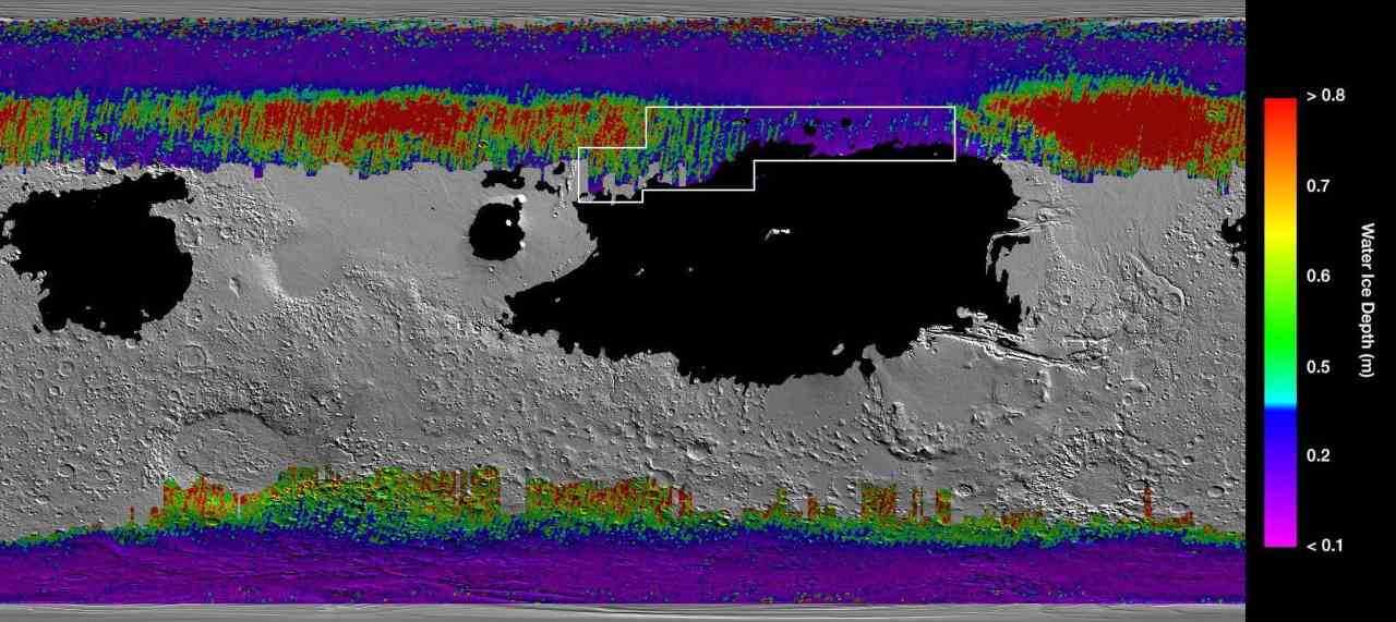 Map of underground water-ice on Mars. Image: NASA