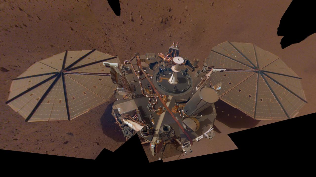 The InSight lander takes it's second self-portrait on 11 April 2019, almost four months after it had landed on the Red Planet. Image credit: NASA/JPL