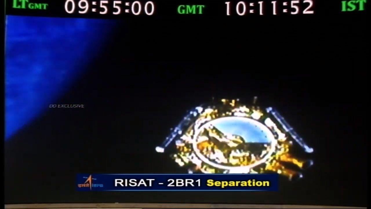 The RISAT-2BR1 satellite moments after successful separation from the PSLV. Image: ISRO Official/YouTube
