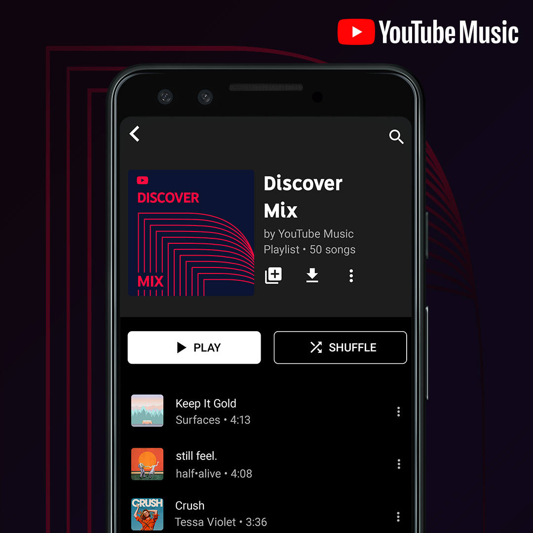 YouTube Music's newly introduced playlists. Image: YouTube.