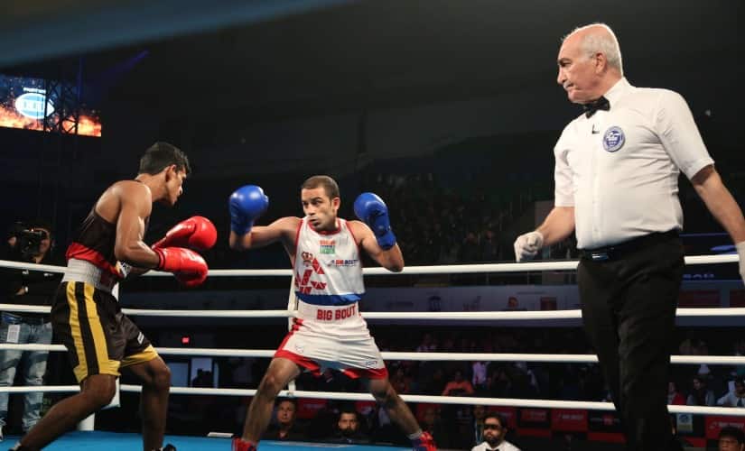 Gujarat Giants’ Amit Panghal in action during the final of the Big Bout Boxing League 2019.