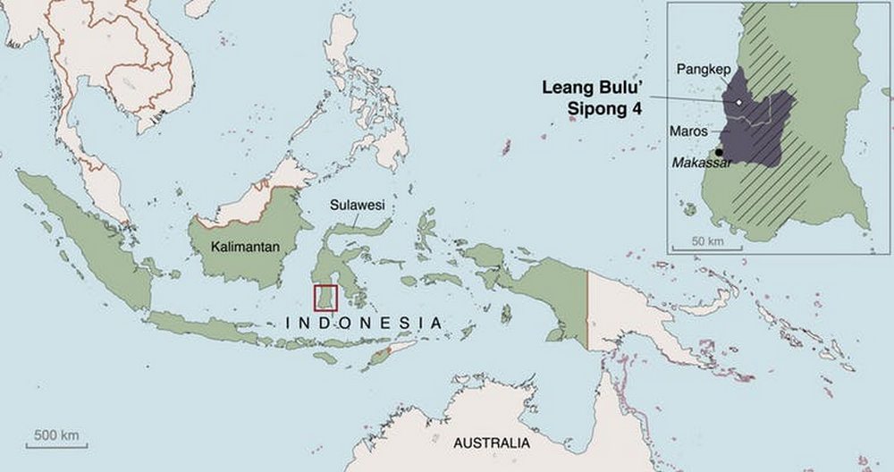 Map of Sulawesi showing the location of the cave art site Leang Bulu’ Sipong 4. Image credit: Kim Newman