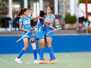 India players celebrate after scoring the equaliser against Australia. Image credits Twitter @HockeyIndia