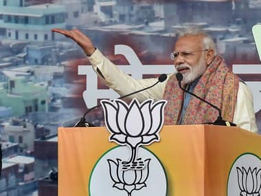 Prime Minister Narendra Modi addresses a rally at Ramlila Maidan, in New Delhi. PTI