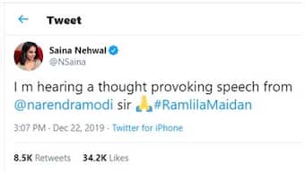 Saina Nehwal, others post identical tweets praising Narendra Modi during his Ramlila Maidan rally; badminton player mocked on social media