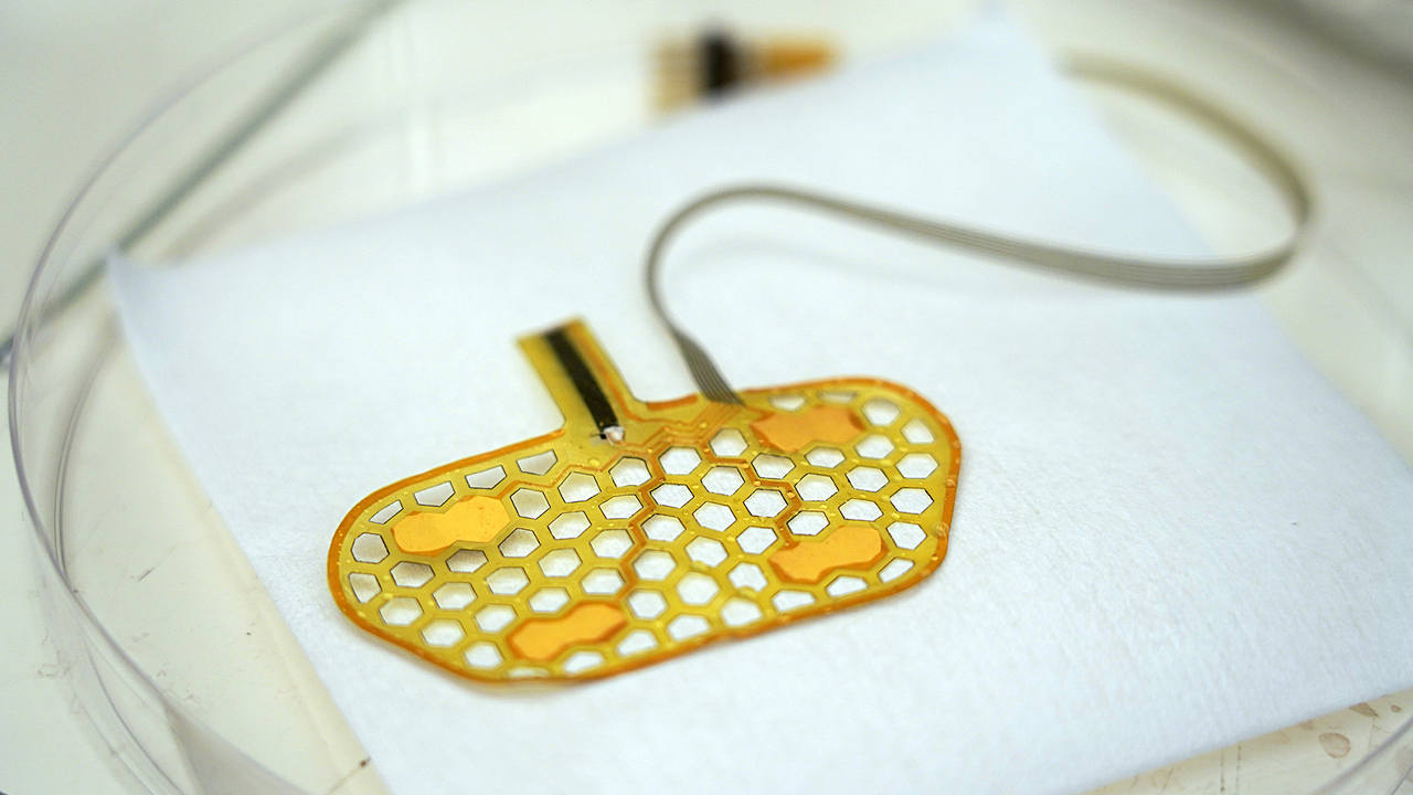 These wearable neck stickers track muscle activity to help people that have trouble swallowing These wearable neck stickers track muscle activity to help people that have trouble swallowing