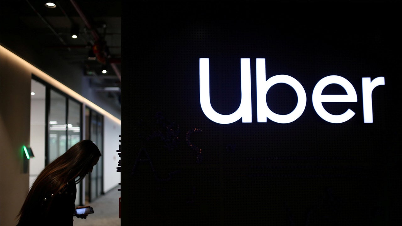 Uber's logo is pictured at its office in Bogota, Colombia. Image: Reuters