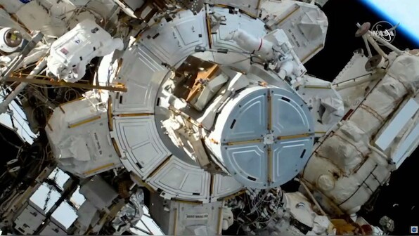 Astro-sisters install new batteries on ISS in last all-female spacewalk this mission