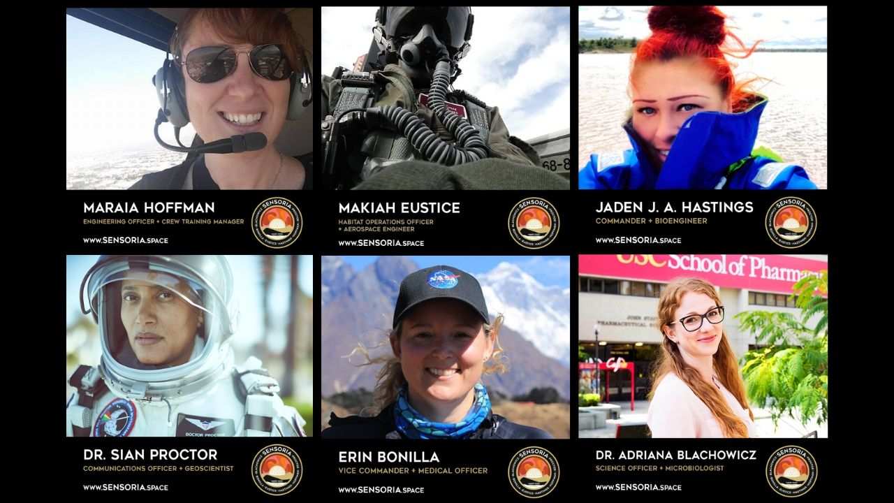 Crewmembers in the all-woman crew of the Sensoria-I Mars analog mission, starting 4 January 2020. Images courtesy; Sensoria Project