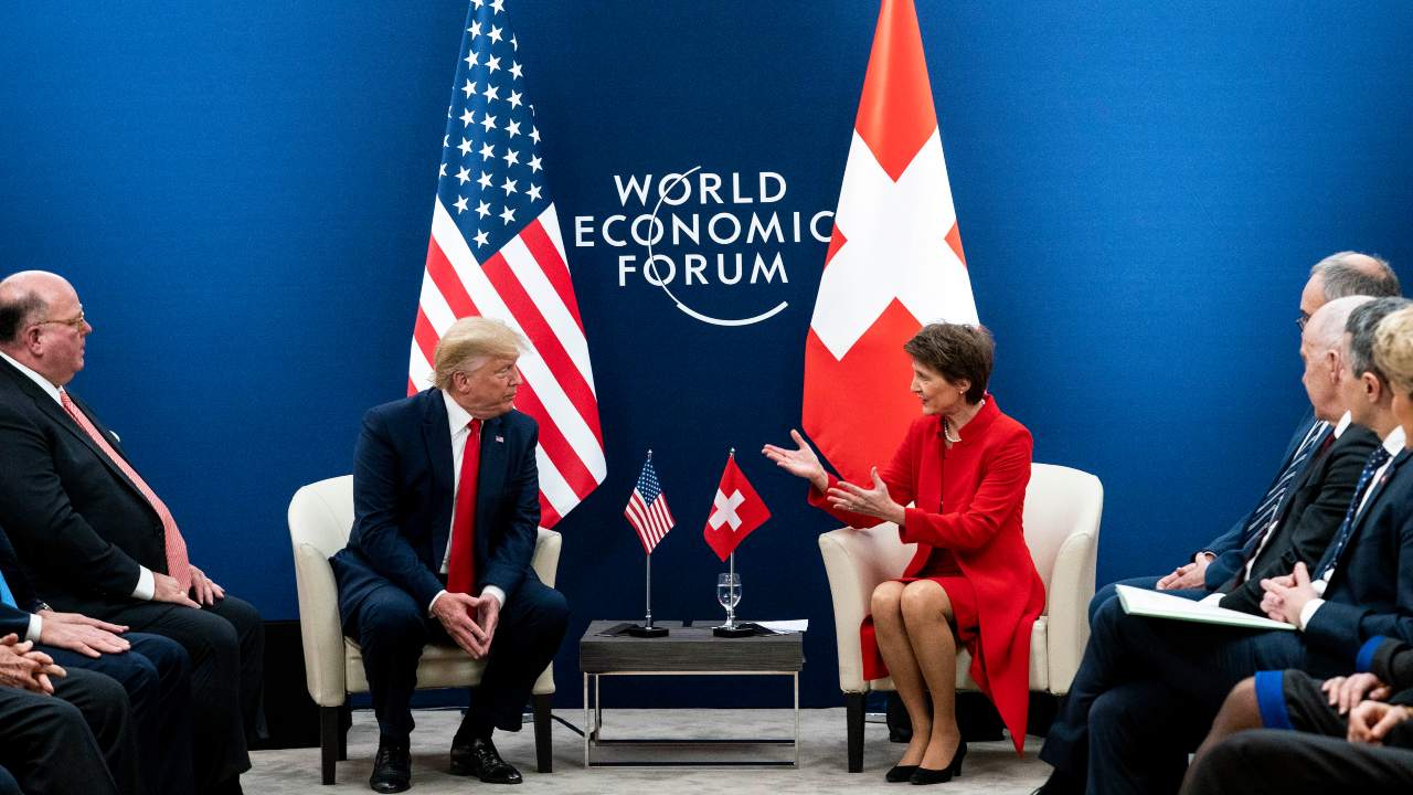 President Trump meets with Simonetta Sommaruga, president of the Swiss Confederation, at the WEF in Davos, 21 Jan. Image: Anna Moneymaker/NYT