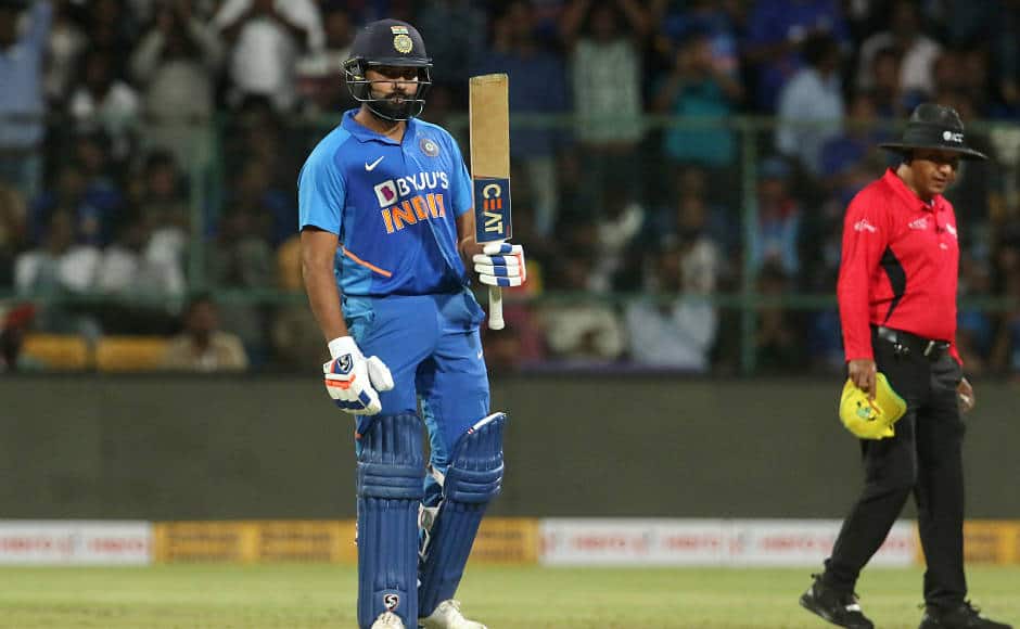 Rohit Sharma celebrates scoring his fifty. Just like he has done on numerous occasions before, he went onto convert it to a century, scoring 119 runs. Sportzpics