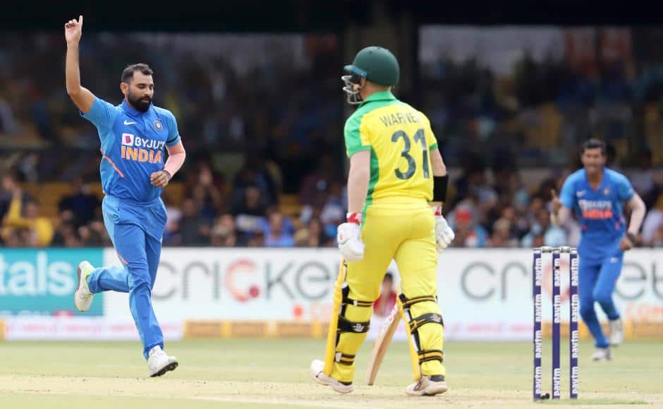 Australia won the toss and elected to bat. Mohammed Shami saw off David Warner in the fourth over, who was caught behind by KL Rahul. Sportzpics