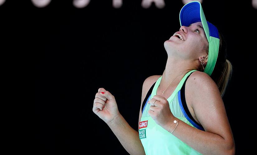 Sofia Kenin reacts after defeating Ashleigh Barty during their semi-final at the Australian Open. AP Photo