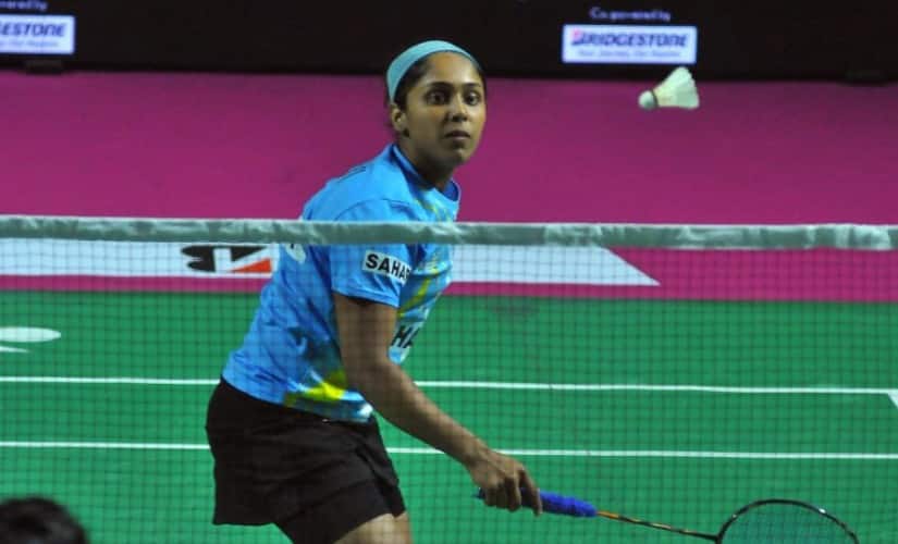 Tanvi Lad if Awadhe Warriors during her women’s singles match against PV Sindhu of Hyderabad Hunters.