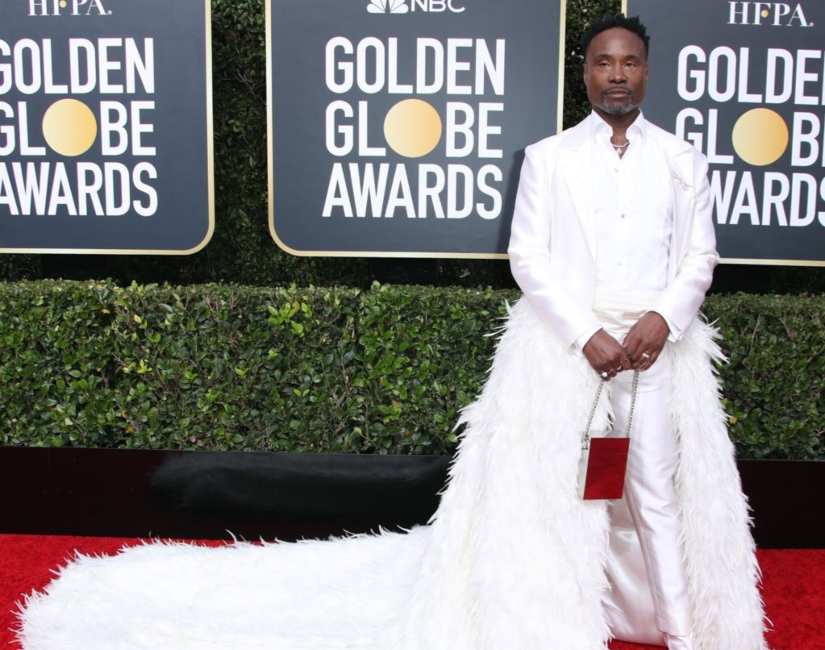 Billy Porter at the Golden Globes 2020 red carpet. Image from Twitter @mefeater