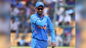 India's Shikhar Dhawan taken for X-ray after hurting left shoulder during third ODI against Australia