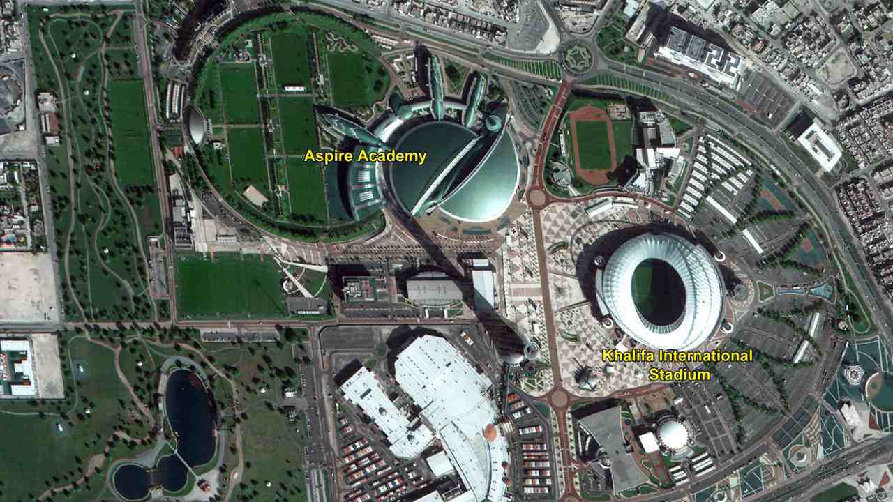 The Khalifa stadium in Doha, Qatar captured by CartoSAT-3. Image credit: ISRO