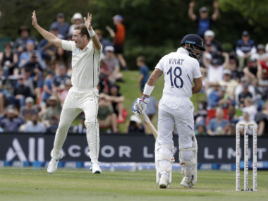 India vs New Zealand: Virat Kohli and Co bundle out for 242 courtesy poor shot selection; Kiwis go to stumps at 63/0 India vs New Zealand: Virat Kohli and Co bundle out for 242 courtesy poor shot selection; Kiwis go to stumps at 63/0