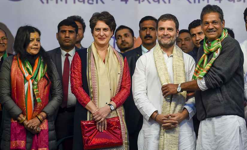 Rahul Gandhi and Priyanka Gandhi Vadra during an election campaign rally in support of congress’ Sangam Vihar candidate Poonam Azad. PTI