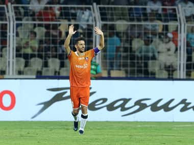 Ferran Corominas of FC Goa celebrates a goal against Mumbai City FC at the Jawaharlal Nehru Stadium, Goa. SPORTZPICS for ISL