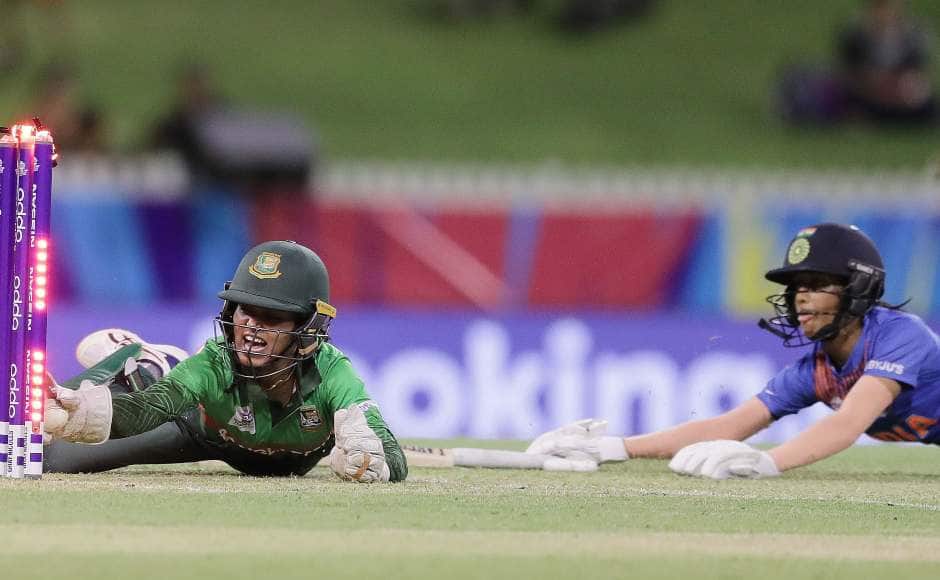 Sultana Joty successfully runs out Jemimah Rodrigues for 34 runs. India finished their innings at 142-6. ICC Media