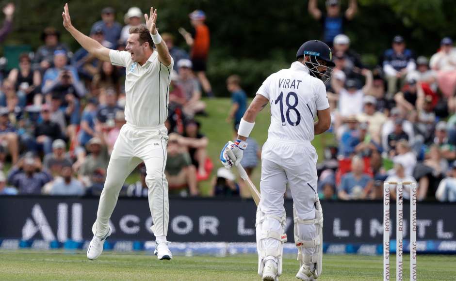 Virat Kohli’s recent worrisome form continued after being dismissed by Tim Southee for just three runs. AP 