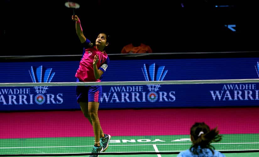 Rituparna Das in action during her 15-13, 15-12 win against Awadhe Warriors’ Beiwen Zhang in Hyderabad on Monday. Image courtesy: PBL