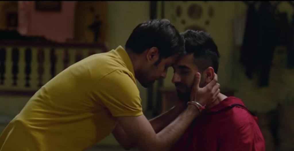 Jitendra Kumar and Ayushmann Khurrana in a still from Shubh Mangal Zyada Saavdhan. YouTube
