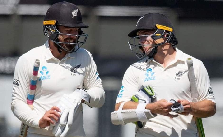 Tom Blundell and Tom Latham are all smiles after the day’s play. New Zealand are 62-0, trailing by 179 runs after the end of the opening day’s play. Twitter @ICC