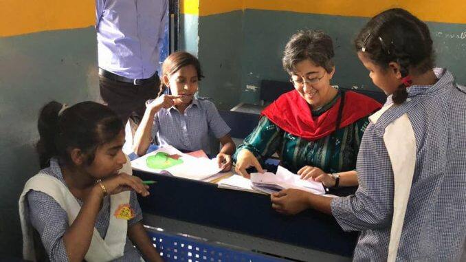 Education minister Atishi with school children in Delhi. Image/AAP