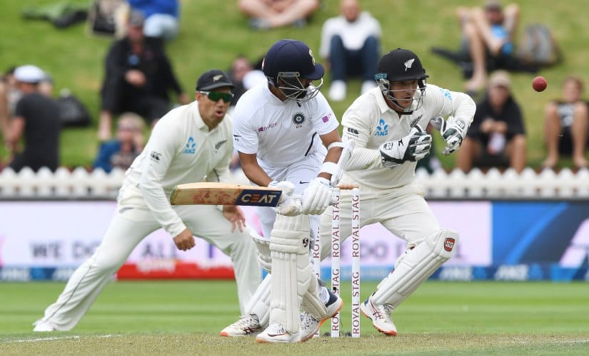 India’s Ajinkya Rahane turns the ball past New Zealand’s BJ Watling during the first Test between India and New Zealand at the Basin Reserve in Wellington, New Zealand. AP